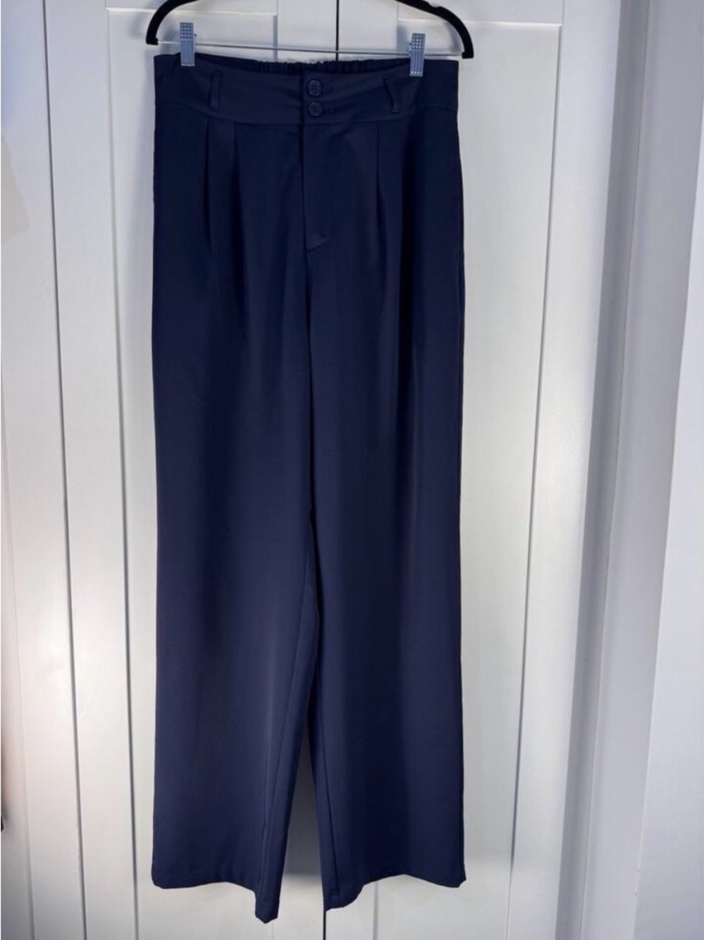 Halara Navy Wide Leg Pleated Trouser Pants Womens Large Tall Stretch High Rise